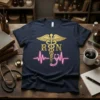 RN Caduceus Heartbeat Stethoscope creative graphic design printed on comfortable cotton t-shirt