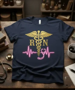 RN Caduceus Heartbeat Stethoscope creative graphic design printed on comfortable cotton t-shirt