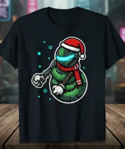 Robot Snowman Christmas eye-catching graphic design printed on comfortable cotton t-shirt