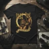 Black t-shirt with "Rock & Eclipse" design featuring a roaring gorilla giving the rock-on hand sign, date 04.08.2024, and golden