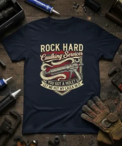 ROCK HARD Caulking Services YOU GOT A HOLE? LET ME PUT MY CAULK IN IT humorous quote t-shirt design featuring