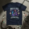 Rock 'n Roll Dachshund Power t-shirt design with a dachshund playing an electric guitar, set against a colorful cosmic background