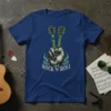 Rock 'n' Roll text with a hand making a peace sign with guitars on a t-shirt design