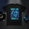 Rock On Gorilla T-Shirt featuring a neon-style gorilla giving a rock hand sign, with "ROCK ON GORILLA" text