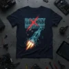 Rocket Scientist T-Shirt with neon blue text and a rocket graphic