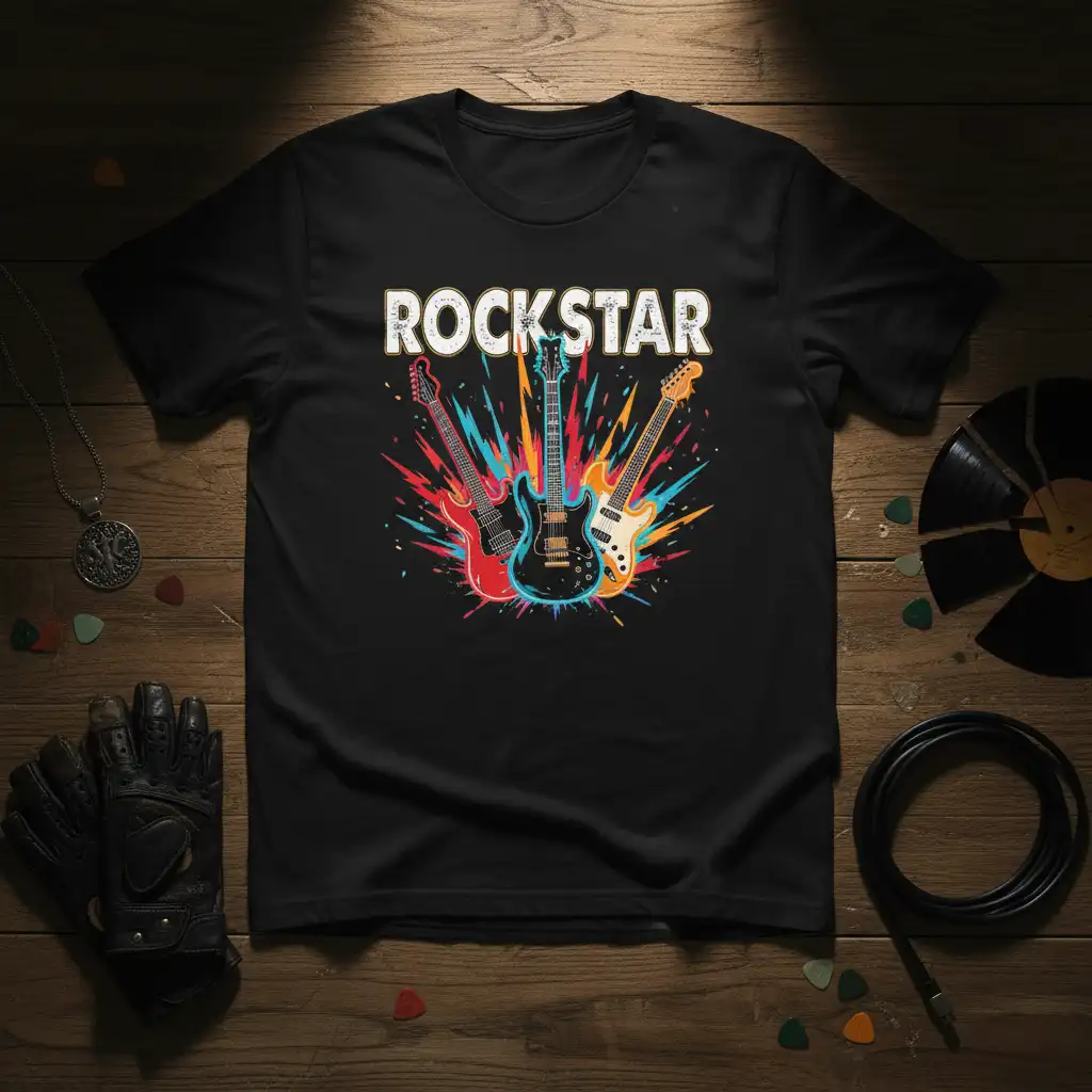 ROCKSTAR text with vibrant electric guitars, ideal for guitar players and music lovers