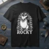 Rocky Penguin eye-catching graphic design printed on comfortable cotton t-shirt