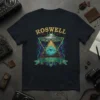 Roswell 1947 Over 70 Years Of Secrecy T-Shirt with an all-seeing eye pyramid and UFO design
