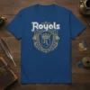 Royals crest t-shirt with gold emblem, crown, lions, and JR monogram