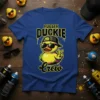 Rubber Duckie Crew t-shirt with a cool duck wearing sunglasses and a baseball cap, holding up a peace sign