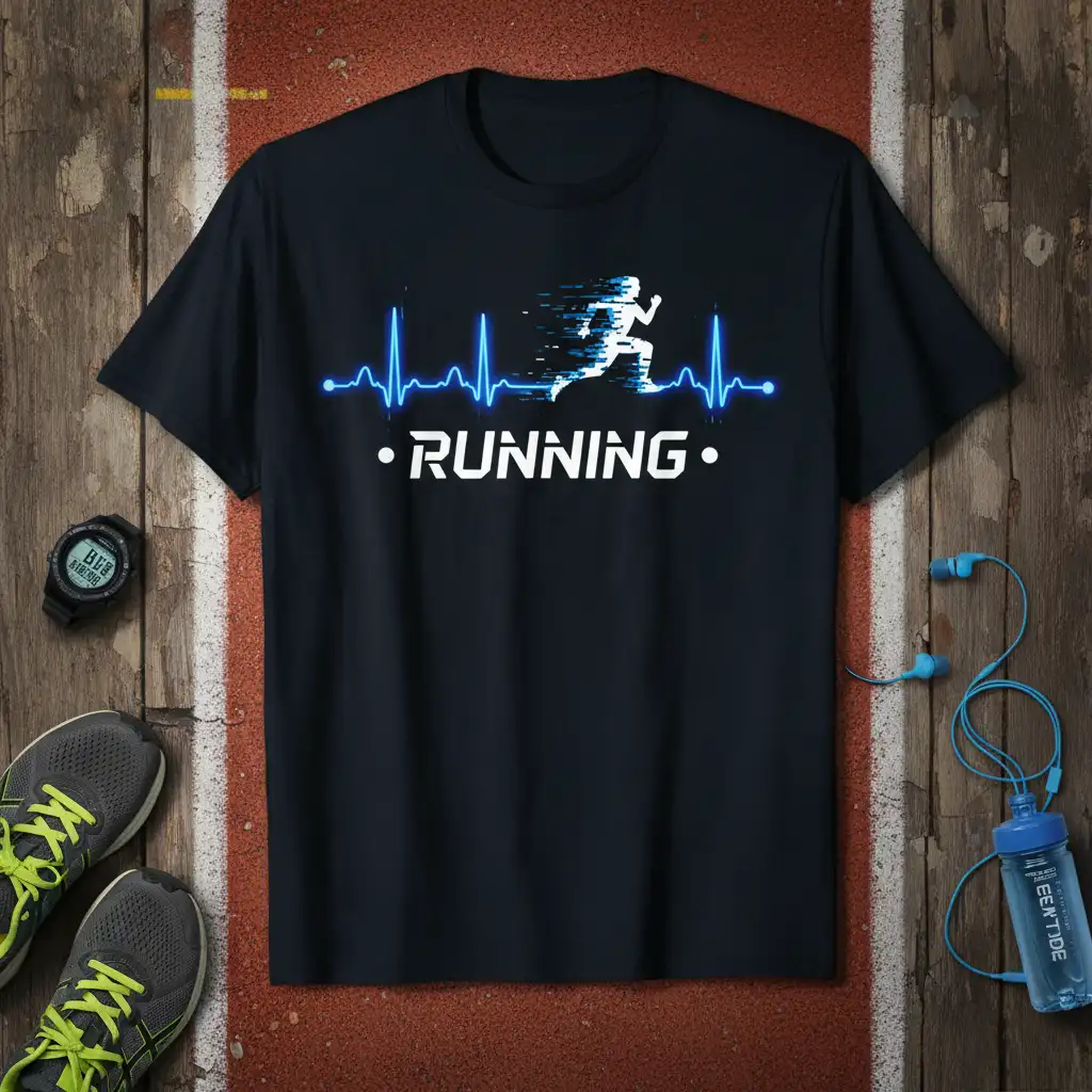 Running Heartbeat T-Shirt creative illustration printed on quality cotton blend creating a standout t-shirt