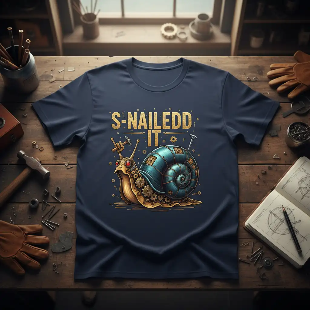 S-Nailedd It steampunk snail design with gold text and gears, perfect for mechanics and DIY lovers