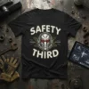 Safety Third t-shirt with a robotic helmet graphic and distressed text
