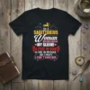 I'm a Sagittarius Woman t-shirt with bold text and fire graphics, featuring the zodiac constellation and archer symbol