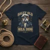 Salty Old Sea Dog T-Shirt featuring a bulldog captain wearing a sailor hat and smoking a pipe