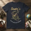 Funny Christmas t-shirt design with text "Santa's Not The Only Ono's Watching" above an owl wearing a security camera as