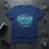 Sarcasm Is Just One Service That I Offer quote on a navy blue t-shirt with circuit board design elements