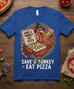SAVE A TURKEY - EAT PIZZA unique graphic design printed on comfortable cotton t-shirt