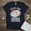 Save The Chubby Unicorn t-shirt design featuring a bulldog with a unicorn horn and a galaxy background