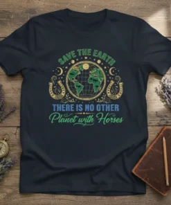 Save the Earth There Is No Other Planet with Horses quote t-shirt with globe and horseshoe graphics