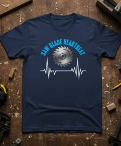 Saw Blade Heartbeat t-shirt design with a circular saw blade and a white heartbeat line below it