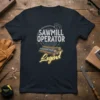 Sawmill Operator Legend t-shirt design with wood logs and circular saw graphic
