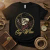 Say When cowboy skull t-shirt with a cigar, red bandana, and western frame