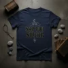 Say You Swear t-shirt with gothic font, hands forming a symbol, and a shield emblem