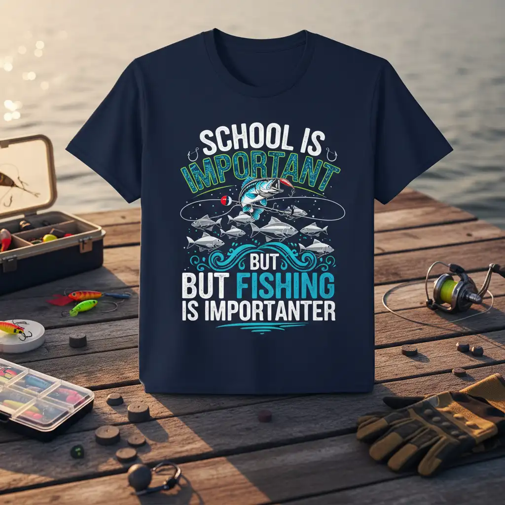 School Is Important But Fishing Is Importanter funny fishing quote t-shirt design
