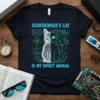 Schrödinger's Cat Is My Spirit Animal T-Shirt with quantum physics diagrams and a split cat design