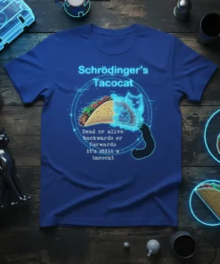 Schrödinger's Tacocat Dead or text design featuring bold typography on quality t-shirt
