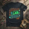 T-shirt with the quote "SCIENCE DOING STUFF IN LAB DOING STUFF IN A LAB THAT WOULD BE A FELONY IN