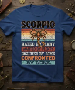 Scorpio Hated By Many text design featuring detailed typography on quality t-shirt
