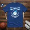 Scotland Basketball T-Shirt design featuring the Scottish flag colors, a basketball engulfed in blue flames, and bold text "SCOTLAND BASKETBALL"