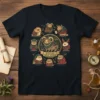 Scottish Wild Haggis t-shirt design featuring a central ram surrounded by various cute, stylized haggis characters in traditional Scottish attire