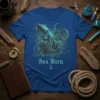 Sea Born t-shirt design with a kraken attacking a ship, featuring nautical anchor graphic and text