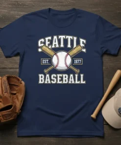 Seattle Baseball Est 1977 vintage t-shirt design with crossed bats and baseball