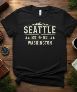 SEATTLE EST. 1851 WASHINGTON unique graphic design printed on comfortable cotton t-shirt