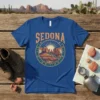 Sedona vintage landscape t-shirt with desert mountains and sun graphic, Arizona travel souvenir