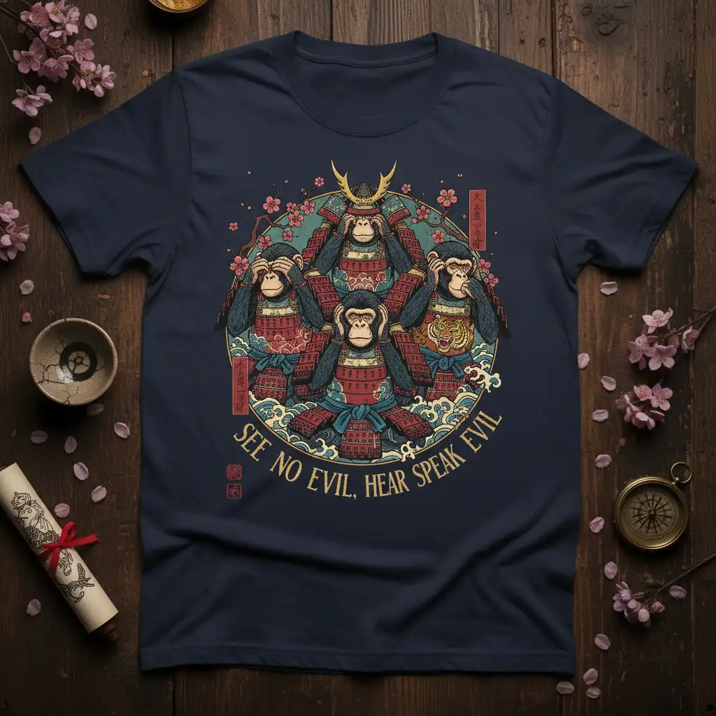 SEE NO EVIL, HEAR SPEAK EVIL detailed print printed on quality cotton blend creating a standout t-shirt