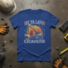 See Ya Later Excavator t-shirt with a yellow excavator graphic and sunset background