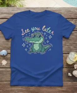 See you later alligator t-shirt with a cute cartoon alligator wearing sunglasses and surrounded by sparkles