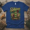 Selassie 1 t-shirt design with Rastafarian colors, lion graphics, and bold typography