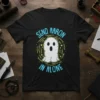 Black t-shirt with "SEND AARON IN ALONE" text and a cartoon ghost graphic surrounded by yellow lightning and sparkles