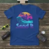 Retro "Send It" jet ski t-shirt design with palm trees, sunset, and grid wave graphic
