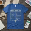 Royal blue t-shirt with "SENIOR'S TEXTING CODE" and a list of funny text abbreviations and their meanings for seniors