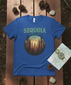 Sequoia National Park T-Shirt with vintage forest sunset graphic and text