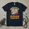 Service Human Do Not Pet t-shirt with vintage sunset graphic and German Shepherd dog illustration