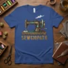Sewciopath t-shirt with vintage sewing machine graphic and steam effect