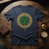 Shamrock Celtic Knot T-Shirt design featuring a green shamrock within a gold Celtic knot border, perfect for St. Patrick's Day